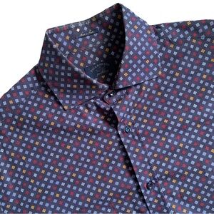 Paul & Shark Geometric Pattern Button Up Long Sleeve Shirt Navy Size Large